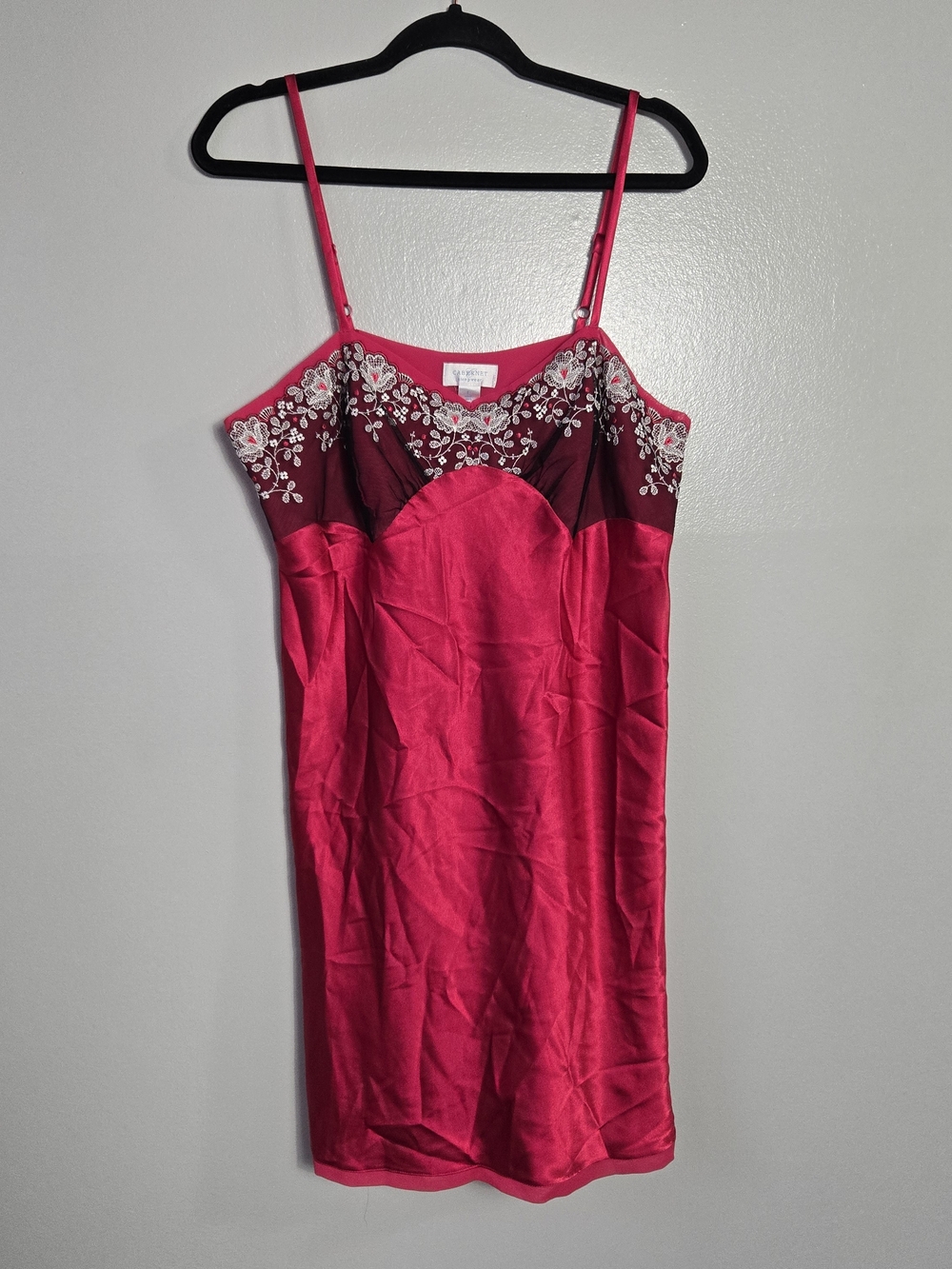 Cabernet Pink Satin Lace Embroidered Heart Slip Chemise Nightgown Dress Size L